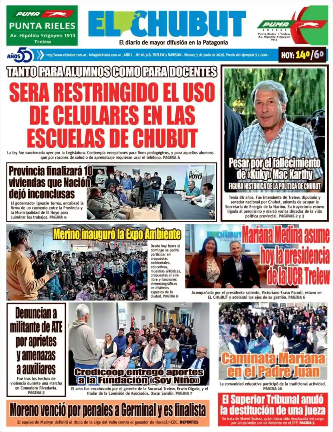 Evolucion Streaming | FM LÍDER  - Tapa del diario El Chubut